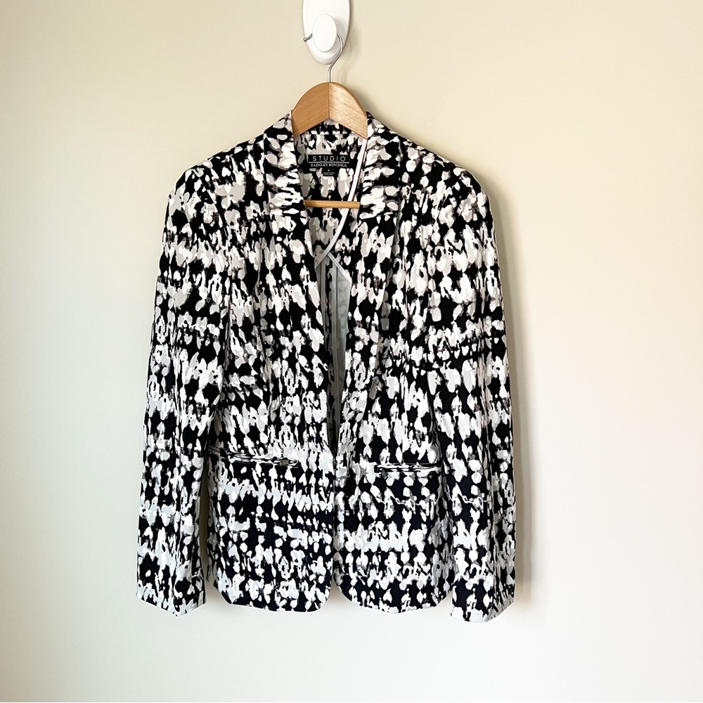 Badgley Mischka Studio Sylvie Stucco Print Notch Collar Stretch Blazer 6 NWT - Picture 3 of 13